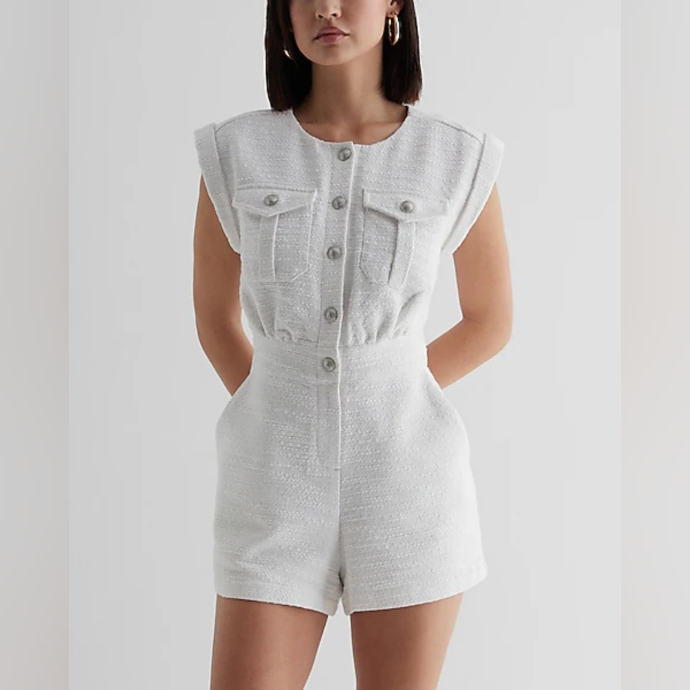 Tweed Sleeveless Utility Romper